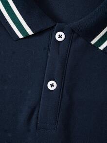 Camisa polo de niño preadolescente con bloqueo de color en contraste, bordado de gaviota, simple y versátil, adecuada para primavera/verano, escuela, casual, vacaciones, exterior - azul real - Ver 4