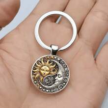 1个简约百搭日月造型钥匙扣，男女通用汽车装饰挂件，优雅的日月造型钥匙扣 - 彩色 - 查看 4