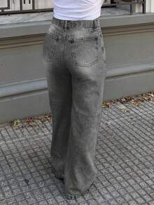 Quần jeans nữ cạp cao có túi, kiểu dáng thường ngày, rộng rãi, ống đứng. - Màu Xám nhạt - Xem 2