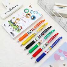 6支装卡通史努比中性圆珠笔，0.55mm黑色墨水，可爱治愈系小狗文具，学习用品，完美派对礼物，粉丝节礼物 - 彩色 - 查看 6