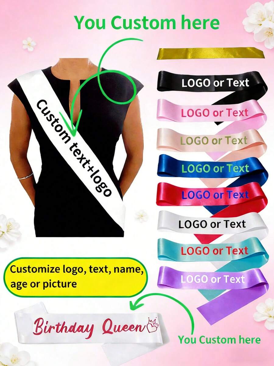 Customized Text Party Sash, Customized Logo Text Personalized Sash, Bride-To-Be Sash, Bachelorette Party Sash, Pageant Birthday Customized Sash, DIY Sash, Customized Bride Sash, Bachelorette Party Favor, Bride-To-Be Sash, Personalized Sash, Bachelorette Party Sash, Customized Sash, Party Favor, Personalized Gift, Wedding Party, Gift, Bridesmaid Proposal Gift - Multicolor - View 1