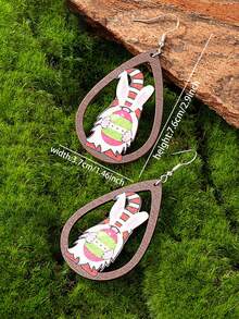 一对木质水滴形可爱复活节兔子小鸡彩蛋耳环，复活节珠宝礼物（送给她） - 彩色 - 查看 1