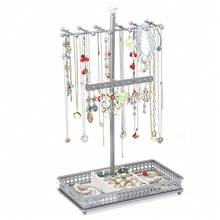 Meangood Jewelry Tree Stand Organizer 3in1 Necklace Organizer Display Bracelet Earrings And Ring Tray Jewelry Holder Hanger , Silver - 銀色 - 查看 6