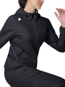 HOTSUIT 女士桑拿夹克卫衣，带拉链，适合健身训练，情人节好礼 - 黑色 - 查看 5