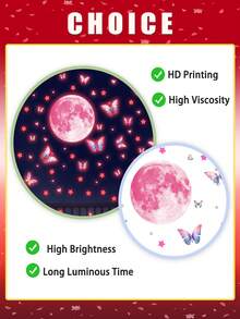 Glow-In-The-Dark Pink Moon, Star And Butterfly Wall Stickers, Suitable For Ceiling And Wall In Living Room And Bedroom - A - View 7