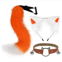 Halloween Animal Ear & Tail Set, Anime Cat Ear Headband, Handmade Cat Ear Headband, Fox Tail Accessory, Cosplay Animal Ear & Tail Set With Bell Collar - Multicolor - View 6
