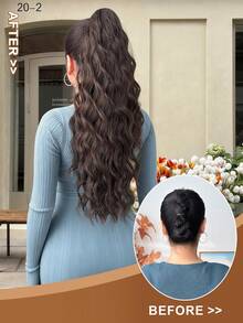 ZURO 26英寸长波浪卷合成假发马尾接发，黑/棕色，爪夹式，耐热纤维，适合女性、女孩，可用于派对和日常佩戴。 - 黑棕色 - 查看 3