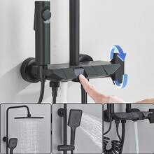 4 Funktionen Mattschwarzes Bad-Duscharmatur-Set Wandmontage Klaviertasten-Regenduschkopf mit Handbrause - Schwarz - Übersicht 6