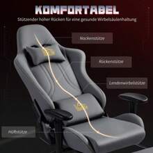 Ergonomic Gaming-Stuhl With 3D-Armlehnen, Verstellbar, Rollbarer Schreibtischstuhl Mit Lendenstütze, Grau - Black - View 4