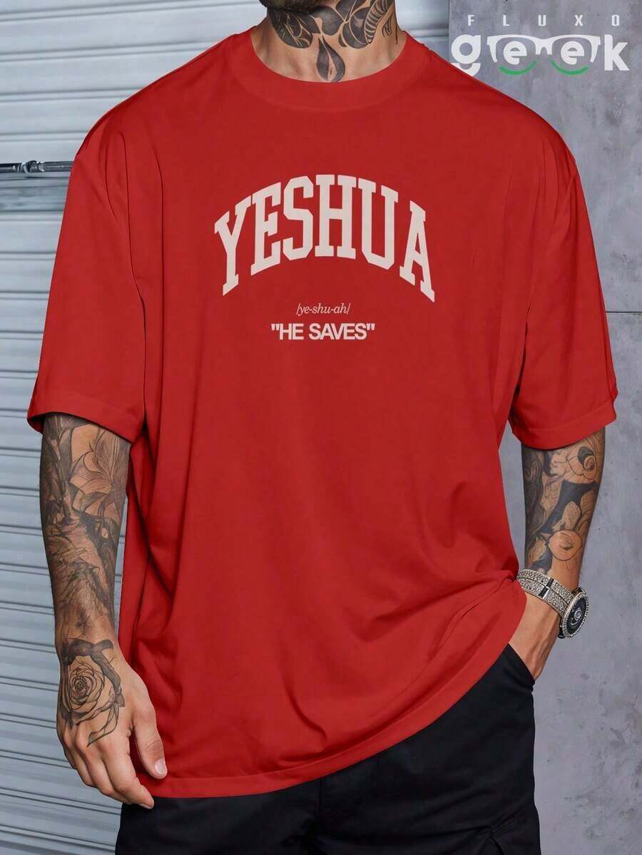 Streetwear T-Shirt Yeshua Jesus Salvation Messiah Gospel Print - Đỏ - Xem 1