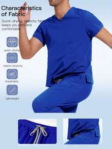 Blue Short Sleeve Medical Uniform Set, Doctor/Nurse Scrubs Outfit - Blue - View 4
