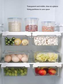 Clear Refrigerator Hanging Drawer Storage Box Kitchen Transparent Organizer For Fruit Vegetable Freshness Pull-Out Produce Keepers Can Organizers Space-Saving Refrigerator Storage Containers Hanging Drawer Kitchen Organizer Box Household Items - Multicolor - View 4