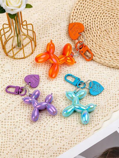 Holographic Balloon Dog Keychain Pendant, Candy Color Heart Charm Accessories DIY For Backpack, Handbag, Wallet, Earphone, Phone, Key, Necklace, Car, School Mascot, Millennium Relief
