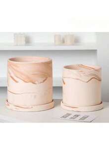 1个红色陶瓷花盆，透气陶土花盆，适用于兰花、绿萝、铁线蕨 - 卡其色 - 查看 7