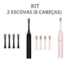 Kit Of 2 Rechargeable  Electric Toothbrushes IPX7 Waterproof 7 Modes Ultrasonic / 8 Heads - Kit Black+Rose - 查看 1
