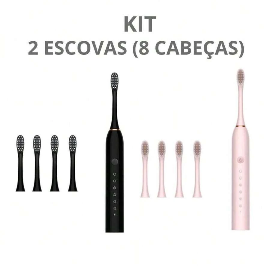 Kit Of 2 Rechargeable  Electric Toothbrushes IPX7 Waterproof 7 Modes Ultrasonic / 8 Heads - Kit Black+Rose - 查看 1
