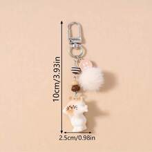 1pc Unisex New Korean Cute Eating Fish Cat Keychain, Cartoon Fish Pom Pom Beaded Phone Strap, Backpack Car Key Chain, Party Birthday Holiday Gift - Multicolor - View 2
