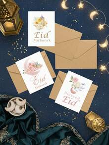 Eid Mubarak Card Set, DIY Eid Cards, Moon & Flower Decorated Cards, Ramadan Greeting Cards, Ramadan Party Favors, Eid Gifts, Ramadan Home Decor, Eid Party Decorations, Eid Party Supplies, Creative Eid Family Gathering Gifts - Multicolor - View 9