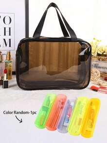 PVC Waterproof Toiletry Bag, Candy Color Toothbrush Case, Portable Transparent Toothbrush & Toothpaste Storage Box For Travel,Room Decor - Multicolor - View 13