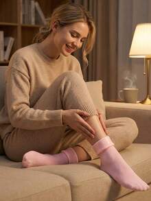 1 对保湿美白足膜，含精油，适用于干裂足部护理，凝胶足跟和腿部保暖，为足部补水 - 粉色 - 查看 6