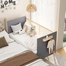 Solid Wood Baby Cot, Adjustable Height To Three Positions,  - Paint Finish, Can Be Used As A Baby Cot/Sofa Bed, Mattress Not Included, Blue-Grey And Natural Wood Colour, 163 X 80 X 92 Cm - Blue - View 4