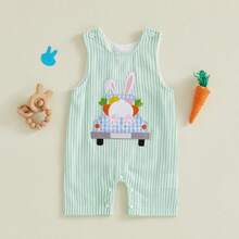 Ropa de bebé y niños pequeños - Petos, mamelucos, ropa de Pascua con bordado de conejo y zanahoria, mamelucos sin mangas - Azul menta - Ver 11