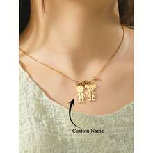 Personalized Boy Girl Kids Pendant Necklace Custom Name Family Gift For Women Men Stainless Steel Pendant Engraved Names Date Beads Chain Necklace Engagement Jewelry Couple Gifts Friendship Gifts - Gold - View 4