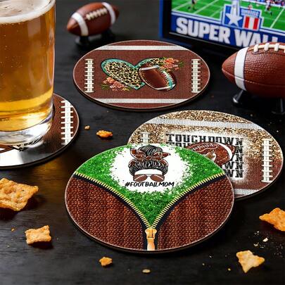6/18/90pcs American Football Themed Wooden Non-Slip Coasters, Suitable For Home Kitchen Countertop Decor, Also Can Be Used As Non-Slip Heat-Resistant Coffee Drink Mats