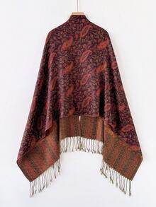 1pc Pashmina Red Shawl Two Tone Paisley Jacquard Scarves Beach Cover Up Sarong Cashmere Feel Rave Soft Silky Reversible Wrap Scarf Fringes Daily Life Evening Dresses Travel Office Wedding And Gift - Multicolor - View 3