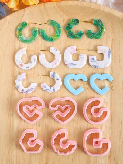 Simple Geometric Polymer Clay Cutters, Heart Shape Clay Cutters For DIY Jewelry Making And Pendant Making, Plastic Jewelry Design Earring Mold, No Power Supply Needed