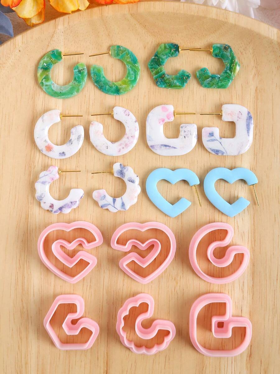 Simple Geometric Polymer Clay Cutters, Heart Shape Clay Cutters For DIY Jewelry Making And Pendant Making, Plastic Jewelry Design Earring Mold, No Power Supply Needed - Clay Cutters - View 1