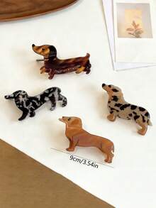 1个可爱卡通动物醋酸纤维腊肠犬牧羊犬发夹，发卡，丸子头盘发时尚发饰沙滩爪夹夏季沙滩发夹 - 彩色 - 查看 3