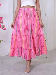 Women's Boho Skirts for Women Long Tiered Skirt - Rosa Fucsia - Ver 3