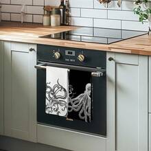 Coastal Octopus Decor Dish Hand Tea Towels For Bathroom Kitchen, Octopus Ocean Nautical Beachy Bathroom Decor, Black And White Coastal Nautical Kitchen Towels And Dishcloths Sets Of 2,16x24In - 白章魚 - 查看 7