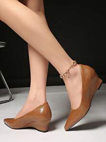 2.5厘米鞋跟法式尖头镂空搭扣高跟鞋，优雅显瘦女式工作鞋 - 棕色 - 查看 3