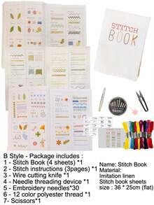 LAMYA 刺绣入门指南、创意缝纫书、DIY缝纫图解书、刺绣缝纫套装 - 白色 - 查看 8