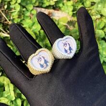 (Custom-Made) 1pc Custom Round Photo Frame Ring, Brass Inlaid Cubic Zirconia Hip Hop Casual Daily Wear Jewelry - Rose Gold - View 23