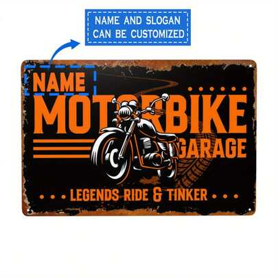 Customized Metal Nameplate, Can Engrave Name Or Text, Personalized Motorcycle Garage Sign, Motorcycle Custom Workshop Metal Plaque Gift, Size 8x12 Inches (20x30 Cm)