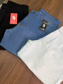 Set Of 4 Men's Light Black, Dark Black, Medium Black Denim Shorts With Elastane, Slim Fit, Direct From The Factory, Premium, Various Washes - 淺藍色 - 查看 4