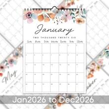 2026年水彩风格挂历，创意简约螺旋装订，花卉图案，大尺寸，带笔记栏，适用于学校、办公室和家庭收纳整理，办公室挂历 | 花卉图案 | 防撕裂纸张，家用挂历 - 彩色 - 查看 1