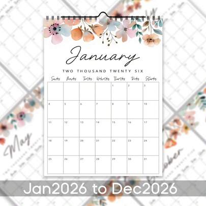 2026 Watercolor Wall Calendar, Creative Minimalist Spiral Bound Calendar With Floral Design, Large Format, Note Section, Suitable For School, Office And Home Organization, Office Wall Hanging Calendar | Floral Calendar Design | Tear-Resistant Paper, Home Wall Calendar