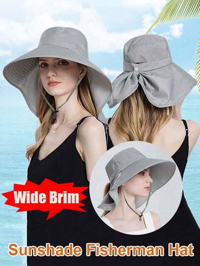 1顶大檐遮阳帽，马尾辫渔夫帽，夏季户外宽檐遮阳帽，夏季度假旅行宽檐遮阳帽，休闲遮阳帽。宽檐设计可全面遮盖面部和颈部，提供防晒保护。非常适合夏季户外活动，如徒步旅行、钓鱼、露营、骑行等。