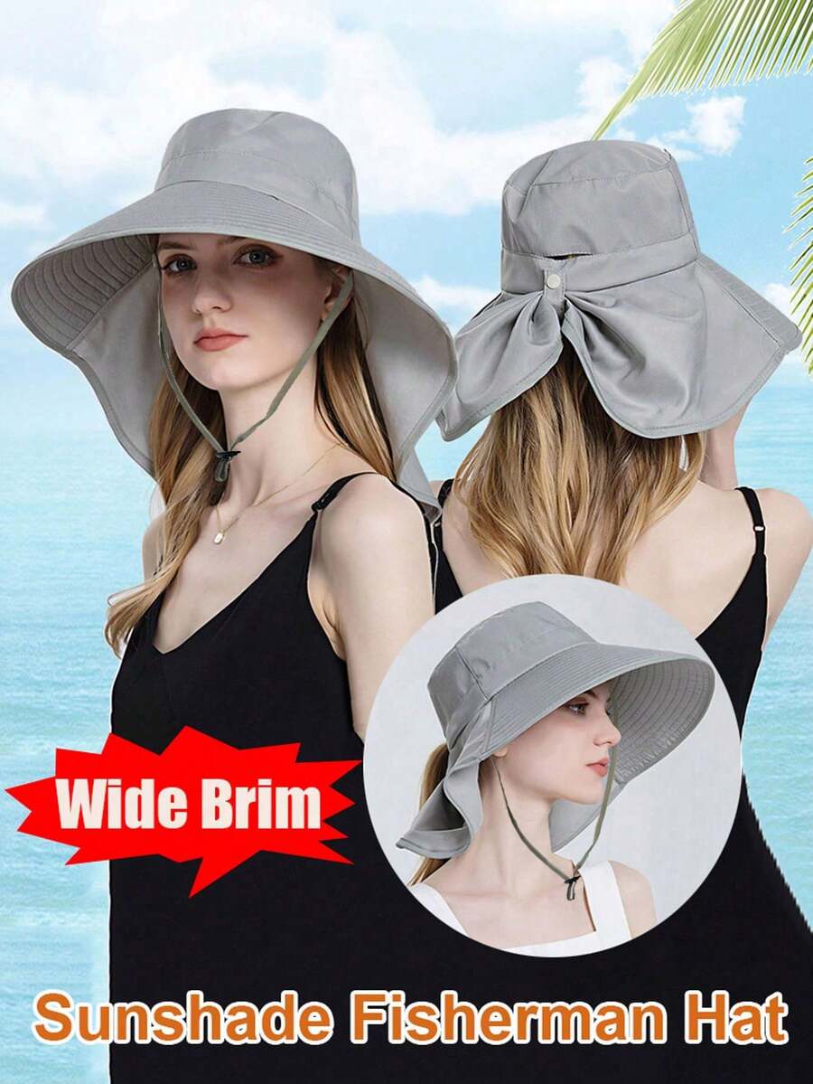 1顶大檐遮阳帽，马尾辫渔夫帽，夏季户外宽檐遮阳帽，夏季度假旅行宽檐遮阳帽，休闲遮阳帽。宽檐设计可全面遮盖面部和颈部，提供防晒保护。非常适合夏季户外活动，如徒步旅行、钓鱼、露营、骑行等。 - 彩色 - 查看 1