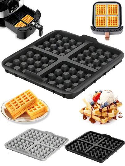 Square Waffle Mold - Non-Stick Baking Tray Suitable For Most 4-7L Air Fryers | Reusable Belgian Waffle, Pancake And Egg Mold | Dishwasher