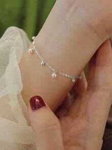 BALMORA 1件S925纯银星空仿珍珠手链，浪漫法式风格腕带，女孩生日礼物 - 銀色 - 查看 2