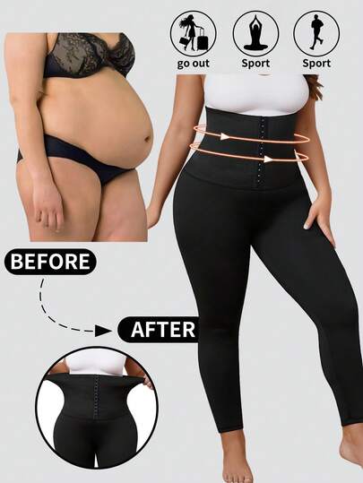 1件大码高腰瑜伽裤，带纽扣，显瘦腰身，多功能设计，适合运动、休闲和叠穿，春、夏、秋、冬四季皆宜。