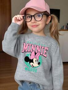 1pc Disney Minnie Mouse Vintage Original Logo Graphic Tween Girls Cozy Sweatshirt, Comfortable & Low-Maintenance, Great For Casual Hangouts & Errands - Xám - Xem 1