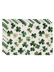 4pcs Green Clover Pattern, Spring St. Patrick's Day Theme, Farmhouse Style Heat-Resistant Placemats, Suitable For Patio Round Tables, Parties, Kitchen, Dining Tables, Afternoon Tea Gatherings - Green - View 7