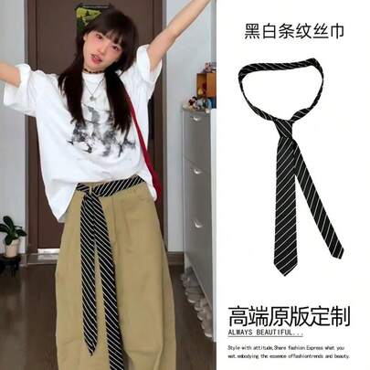 1ชิ้น เข็มขัดรัดเอวลายทางลำลองโพลีเอสเตอร์, วินเทจหรูหรา, ผ้าพันคอผูกคออเนกประสงค์, เหมาะสำหรับกางเกงยีนส์, ฤดูใบไม้ผลิ/ฤดูร้อน/ฤดูใบไม้ร่วง/ฤดูหนาว