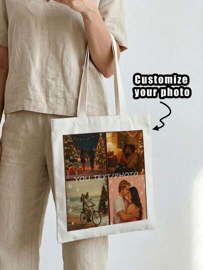 1 st. anpassad tygväska, unik design (foto, landskap, illustration), vikbar, stor kapacitet, lätt, snygg, personlig tygväska, axelväska, avslappnad shoppingväska. Shoppa tillbaka till skolan.